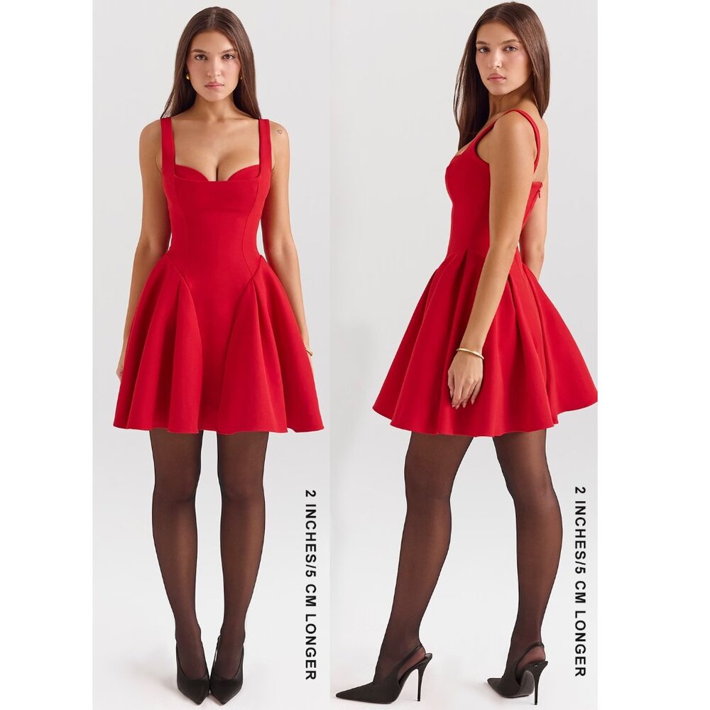HOUSE OF CB Bunny Holly Red Crepe Mini Dress